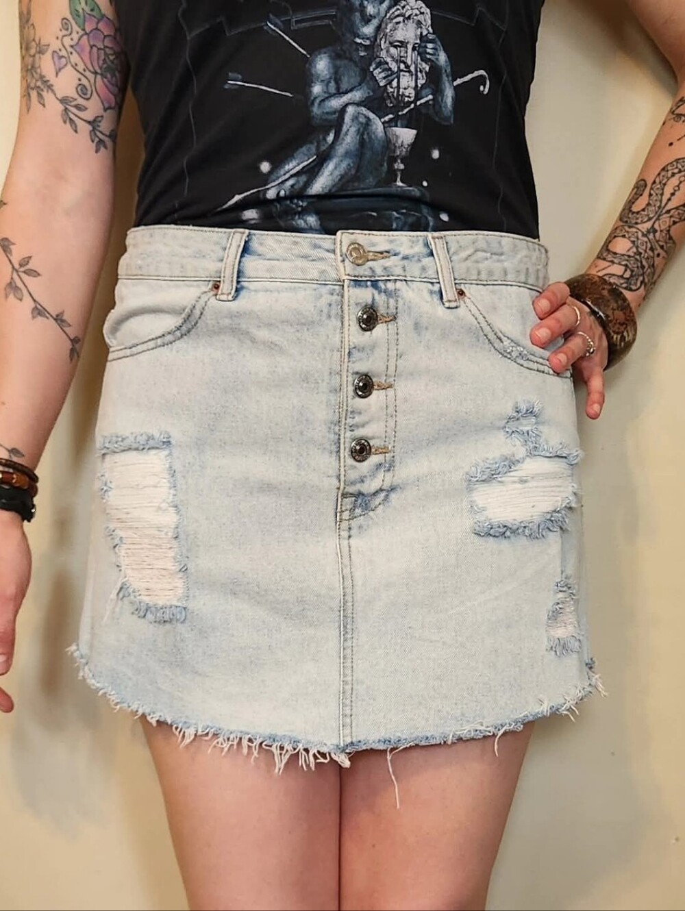 Forever 21 Distressed Denim Mini Skirt